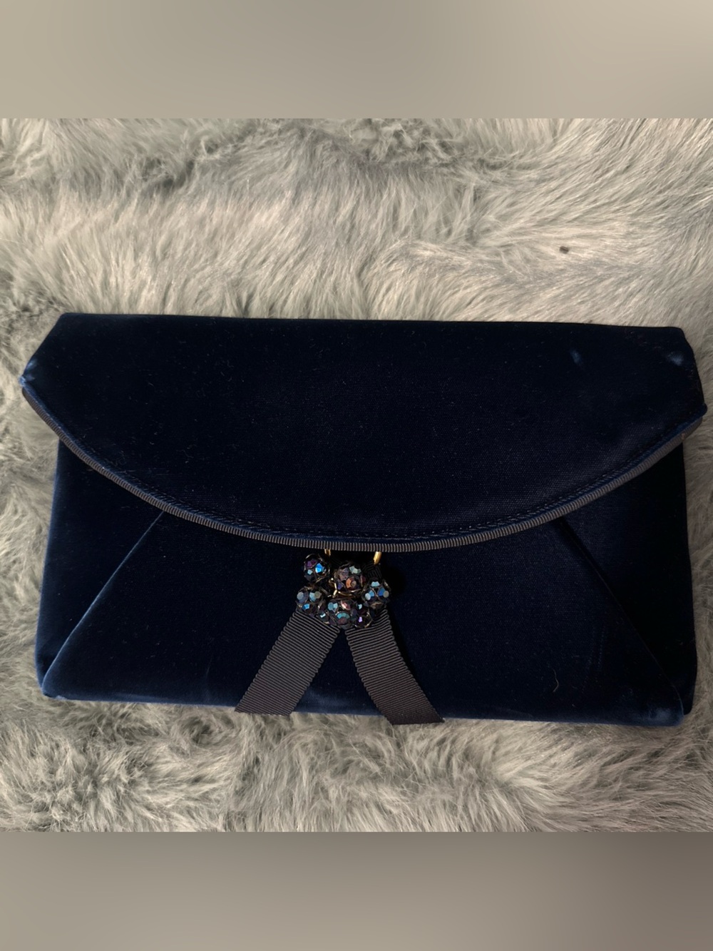 J. Crew Navy Velvet Jeweled Envelope Clutch